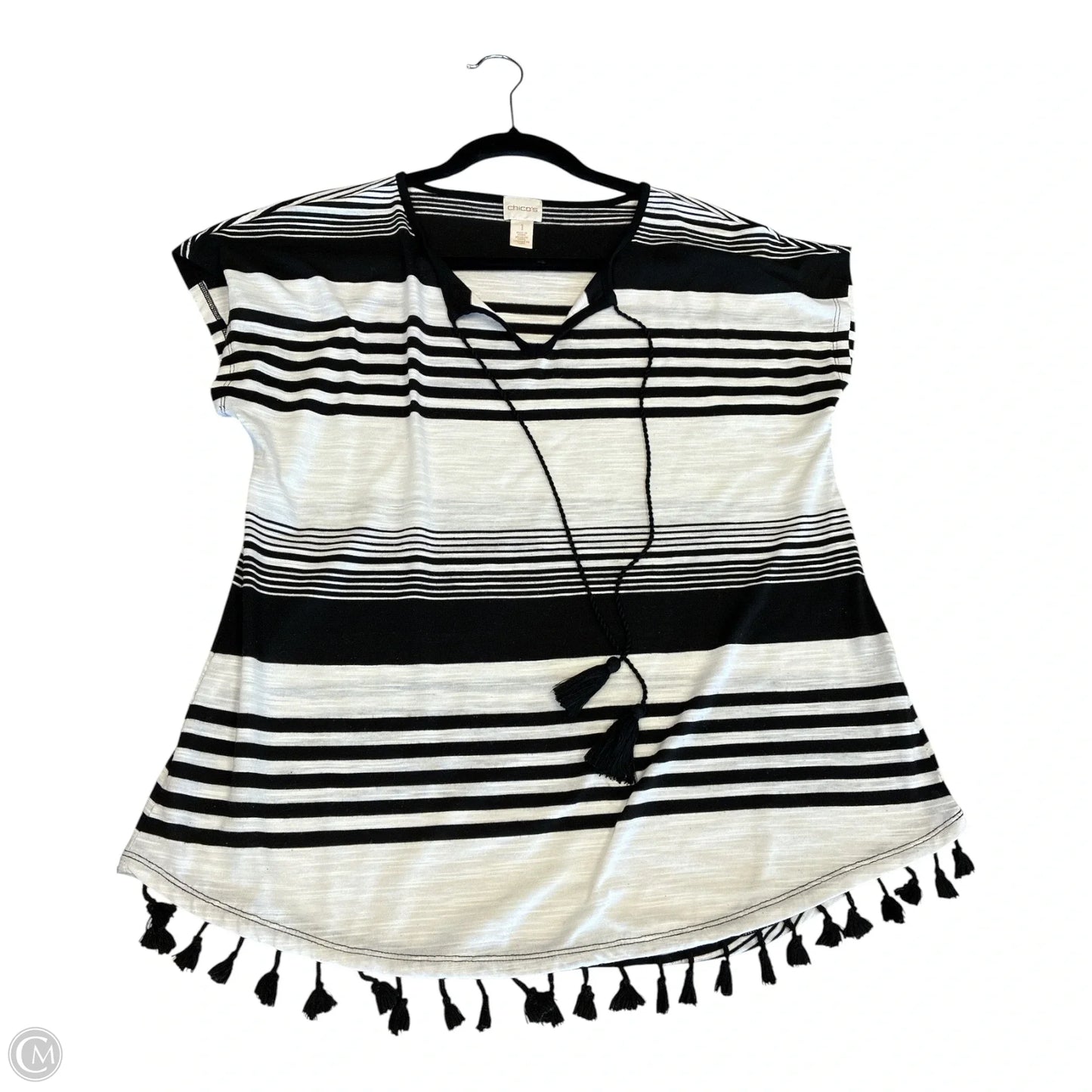 Top Short Sleeve By Chicos In Striped Pattern, Size: M