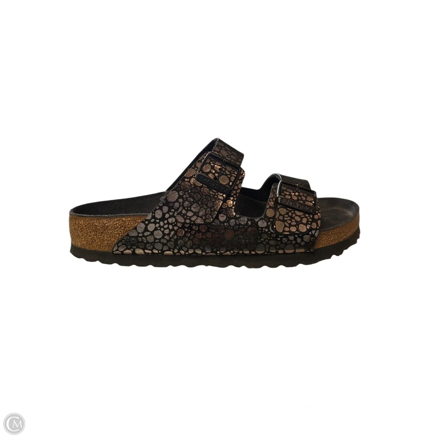 Sandals Flats By Birkenstock In Black & Silver, Size: 8