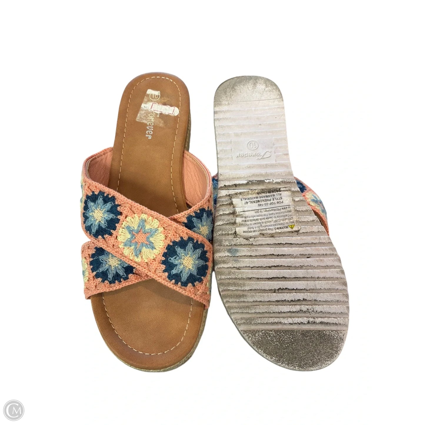 Sandals Heels Platform By Forever In Blue & Pink, Size: 10