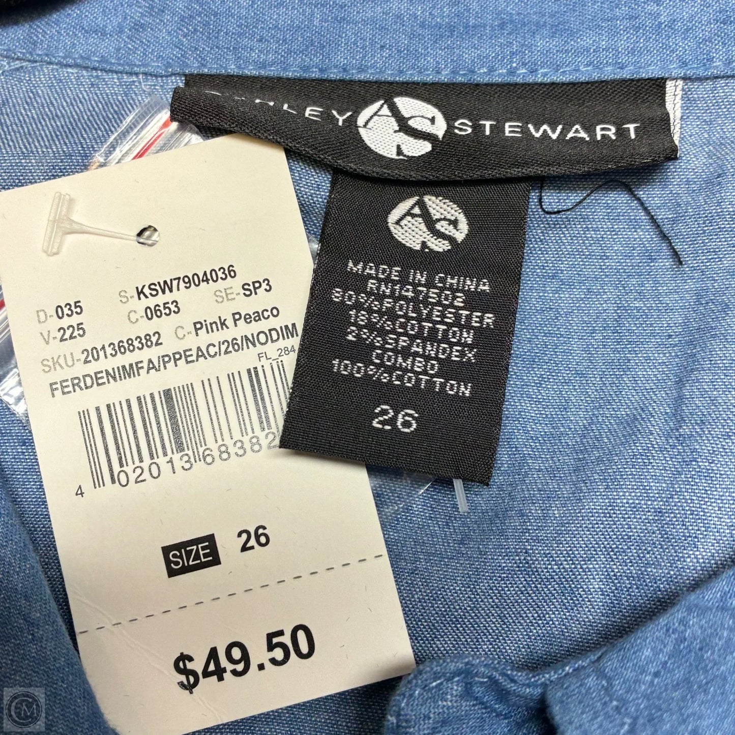 Blouse 3/4 Sleeve By Ashley Stewart In Blue Denim, Size: 3x