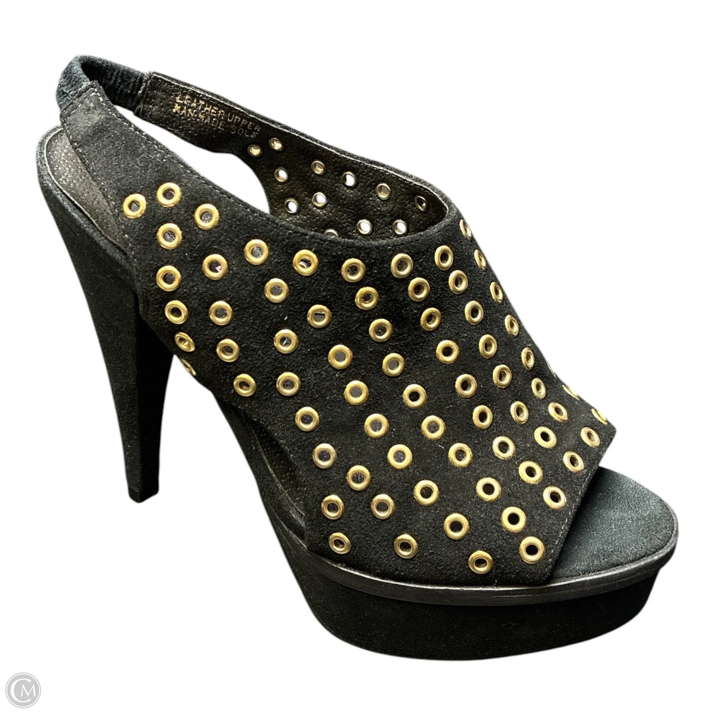 Sandals Heels Platform By Steve Madden In Black & Gold, Size: 7