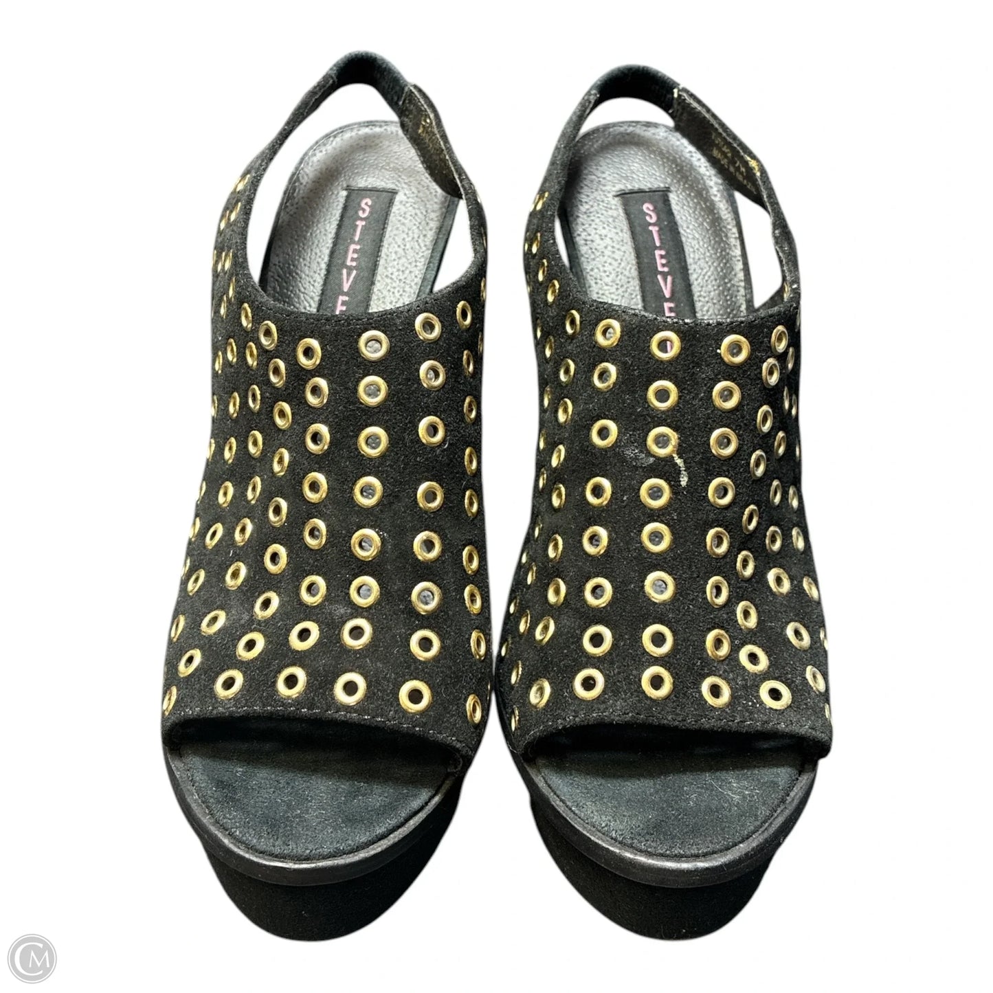 Sandals Heels Platform By Steve Madden In Black & Gold, Size: 7