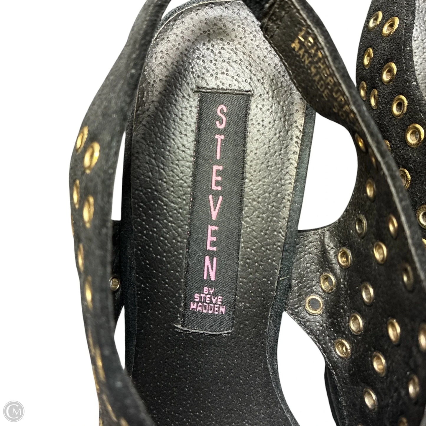 Sandals Heels Platform By Steve Madden In Black & Gold, Size: 7