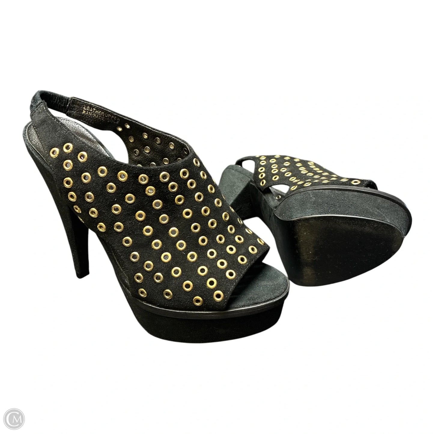 Sandals Heels Platform By Steve Madden In Black & Gold, Size: 7