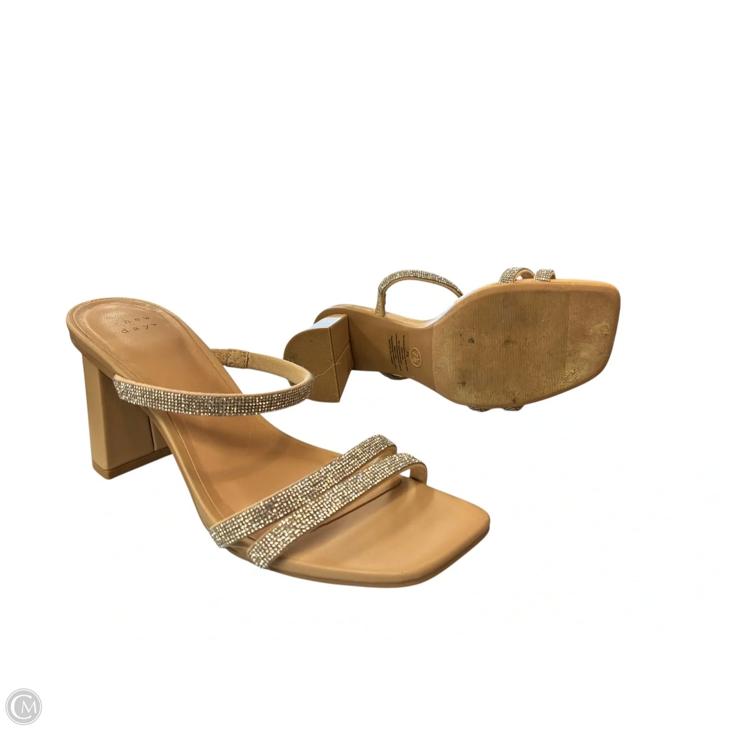 Sandals Heels Block By A New Day In Silver & Tan, Size: 7.5