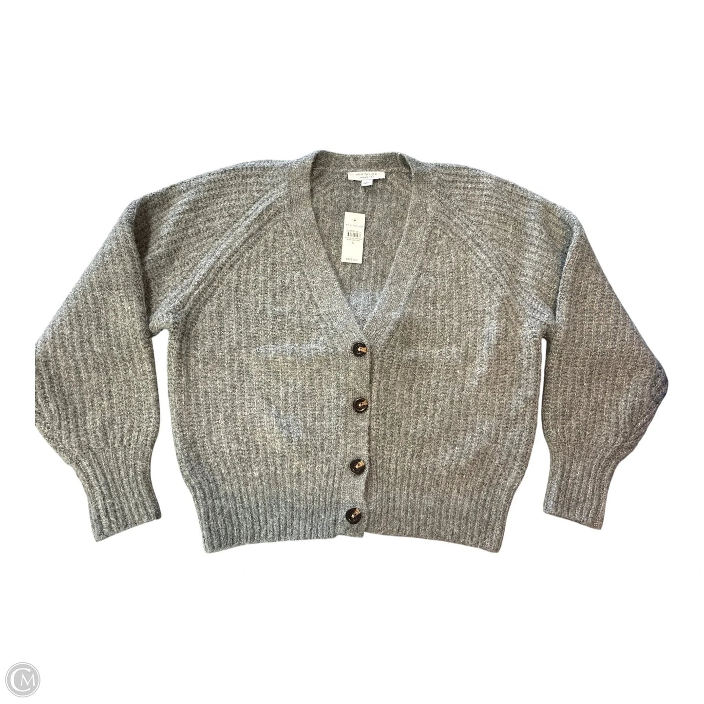 Sweater Cardigan By Ann Taylor In Grey, Size: M