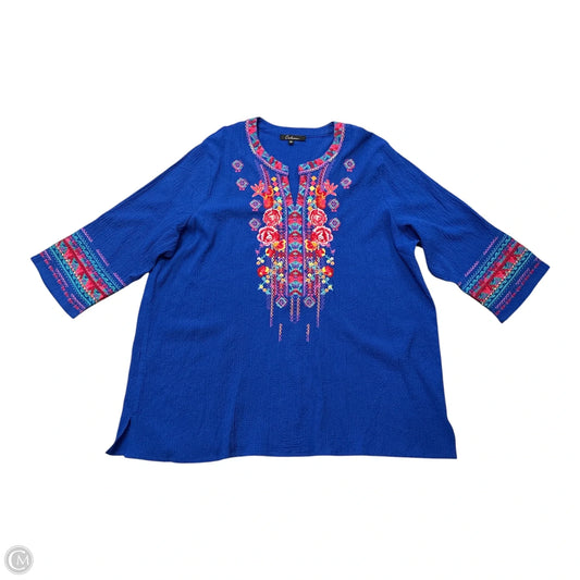 Blouse 3/4 Sleeve By Calessa In Blue, Size: 3x