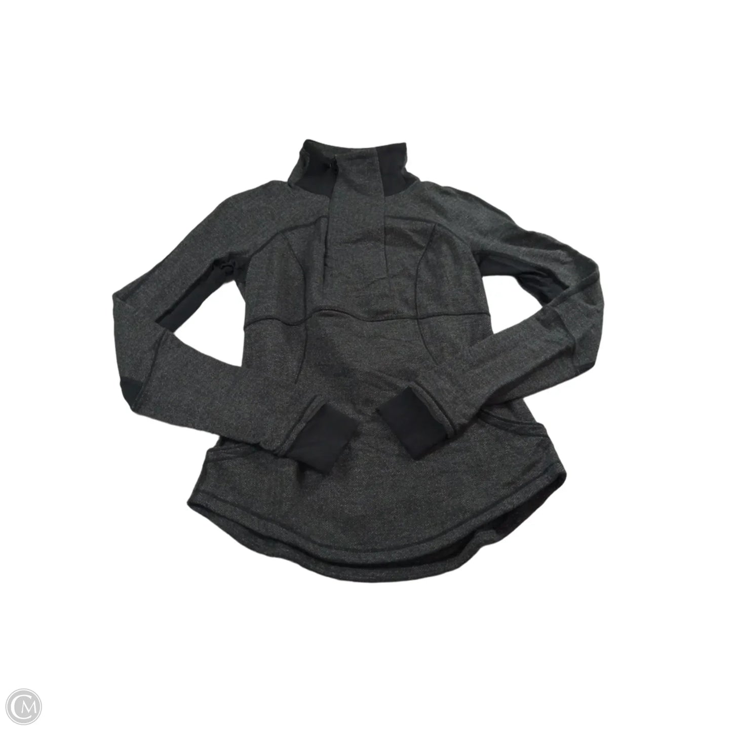 Athletic Top Long Sleeve Collar By Lululemon In Black & Grey, Size: 6