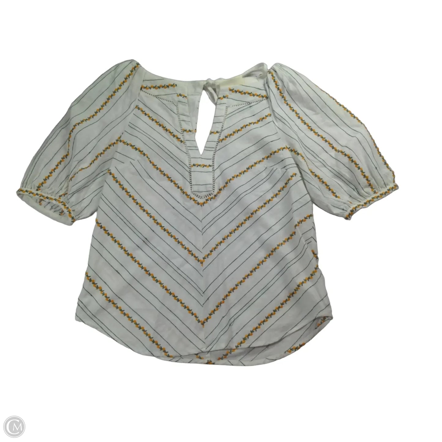 Top Short Sleeve By Maeve In White & Yellow, Size: 0