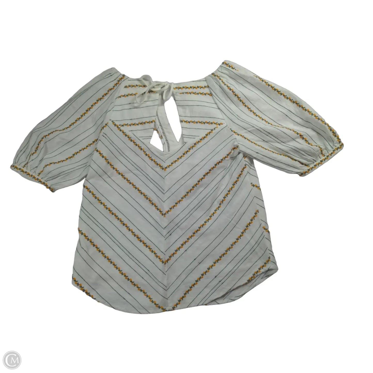 Top Short Sleeve By Maeve In White & Yellow, Size: 0