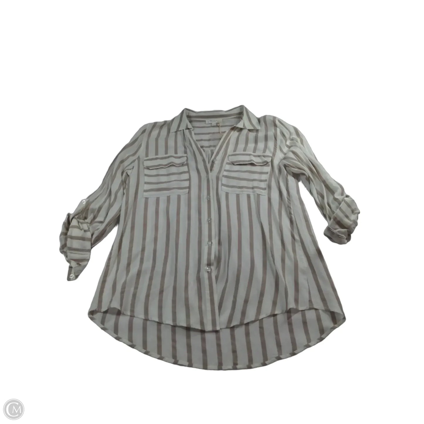 Top Long Sleeve By Blu Pepper In Brown & Cream, Size: L