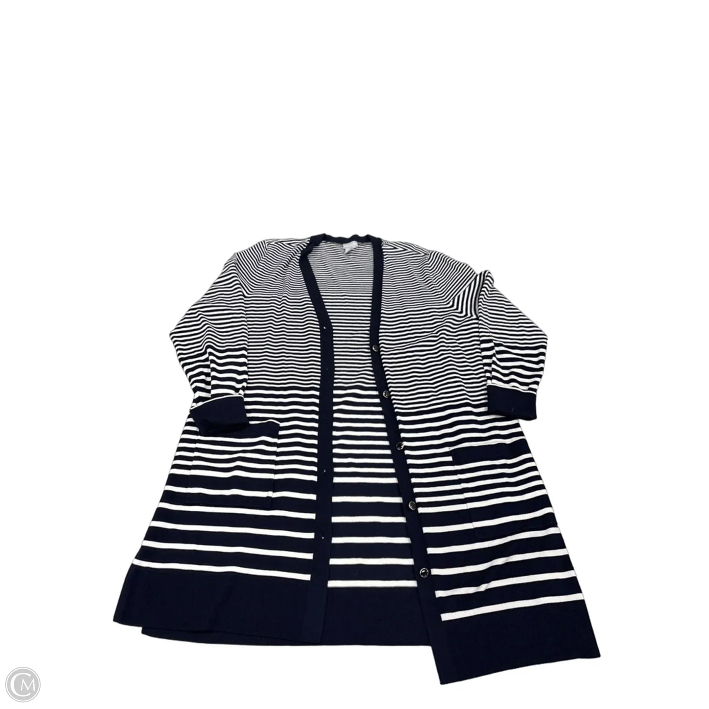 Cardigan By Chicos In Striped Pattern, Size: L