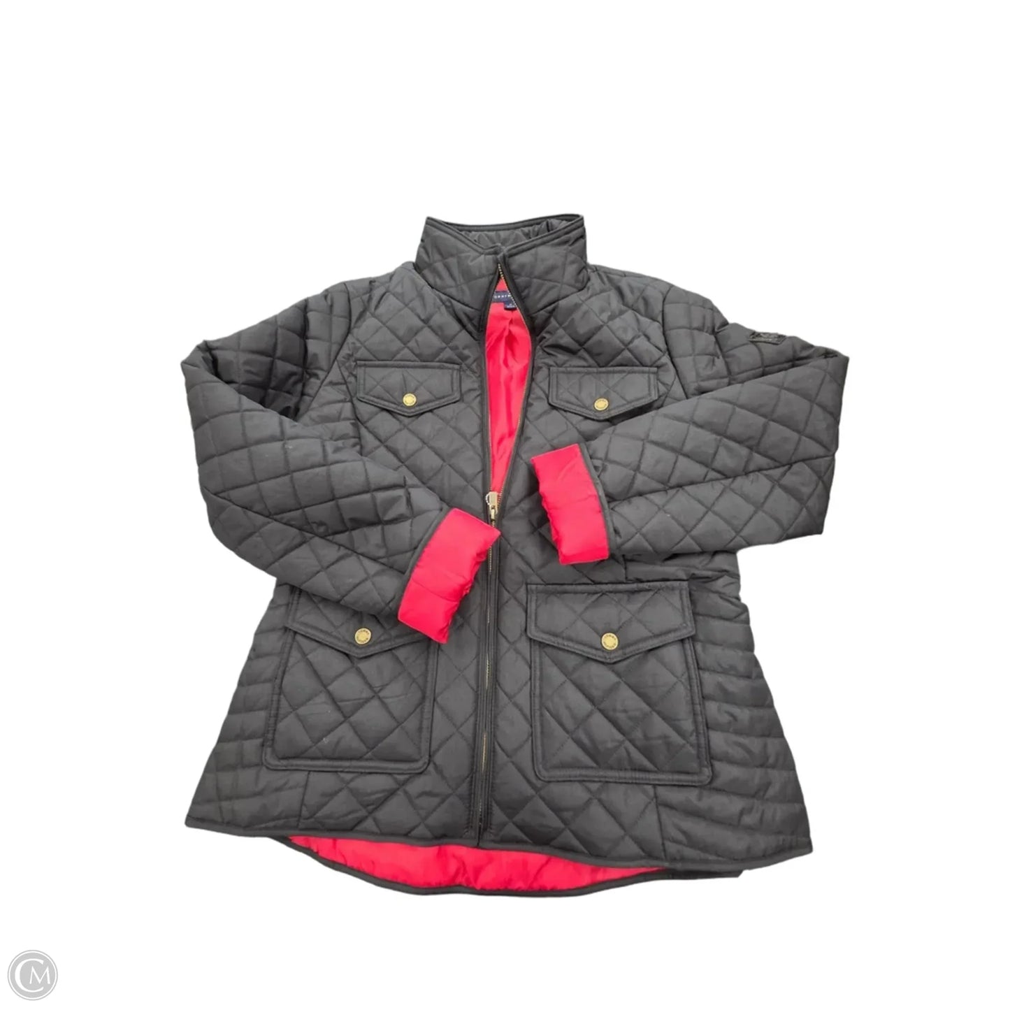 Jacket Puffer & Quilted By Tommy Hilfiger In Black & Red, Size: M