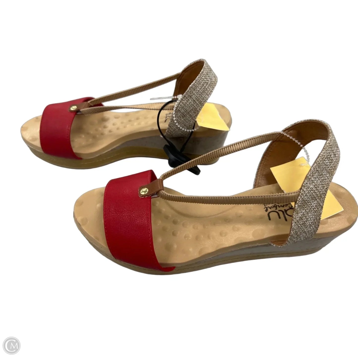 Sandals Heels Wedge By Cme In Red & Tan, Size: 8