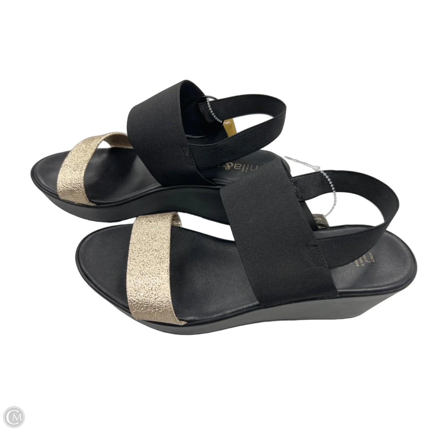 Sandals Heels Wedge By Cme In Black & Gold, Size: 7.5