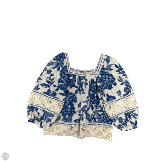 Top 3/4 Sleeve By Christian Siriano In Blue & White, Size: S