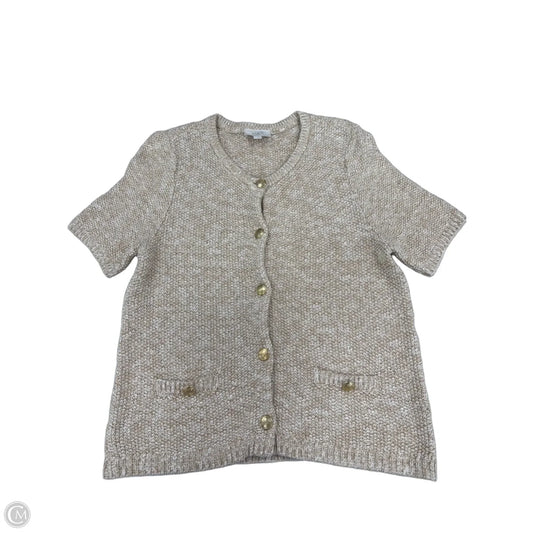 Sweater Short Sleeve By Loft In Tan & White, Size: L