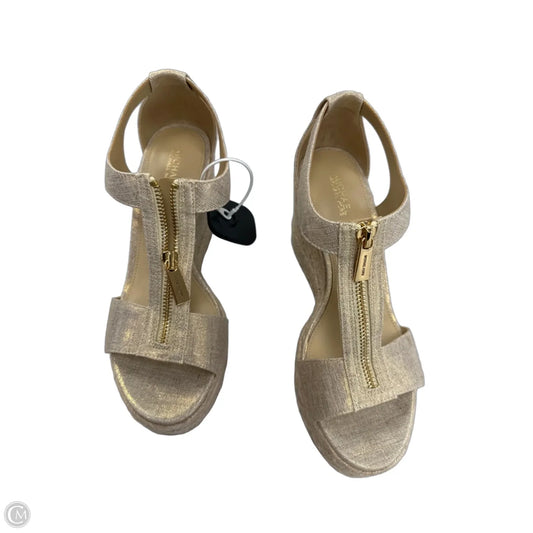 Sandals Heels Wedge By Michael By Michael Kors In Gold & Tan, Size: 7.5