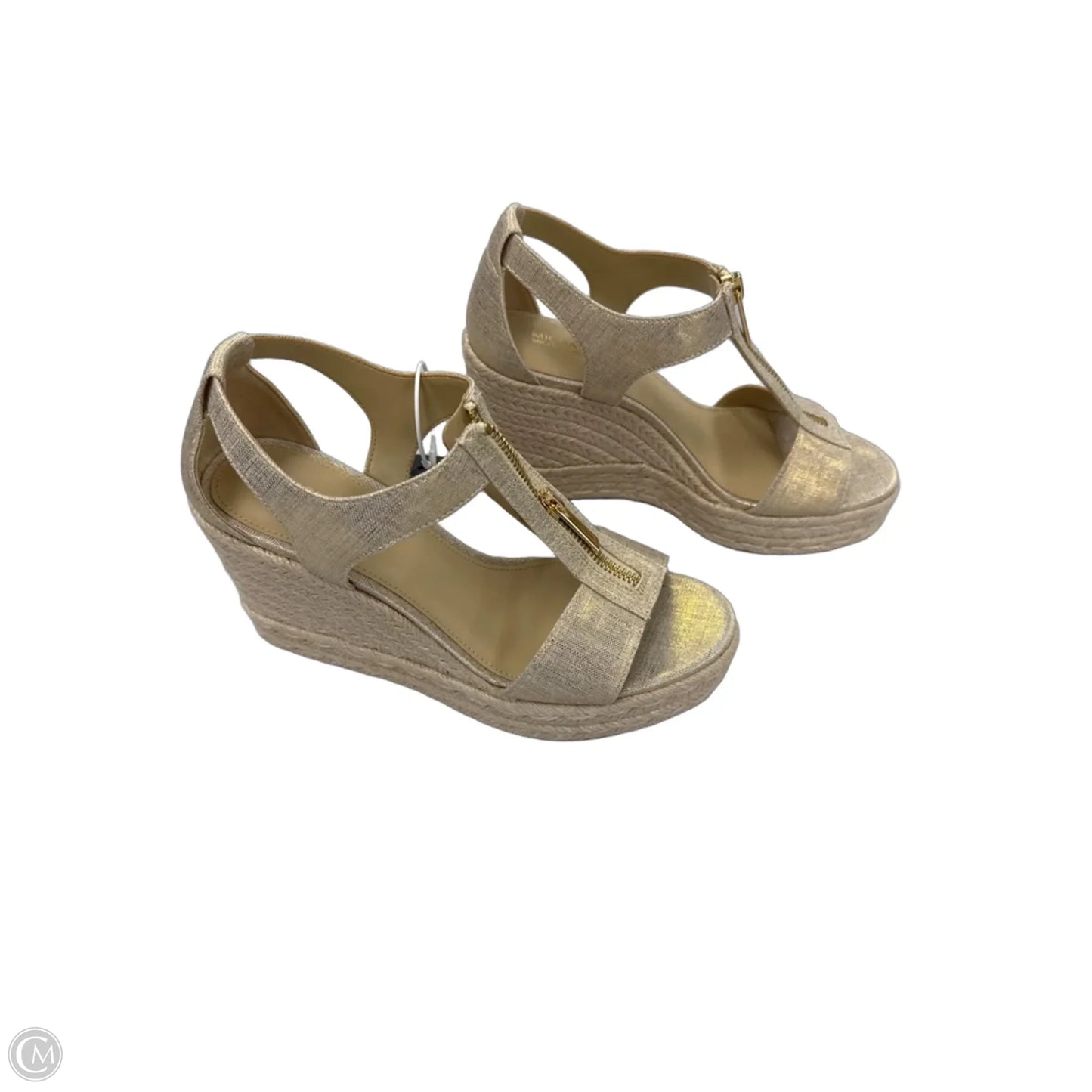 Sandals Heels Wedge By Michael By Michael Kors In Gold & Tan, Size: 7.5