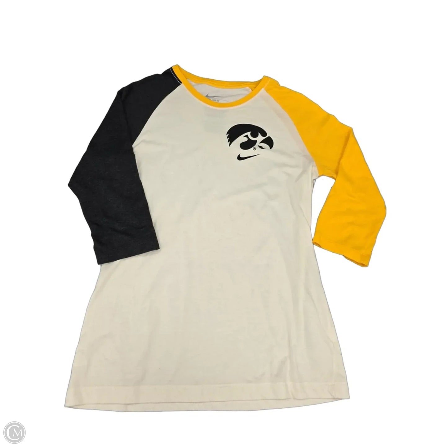 Top 3/4 Sleeve By Nike In Black & Gold, Size: L