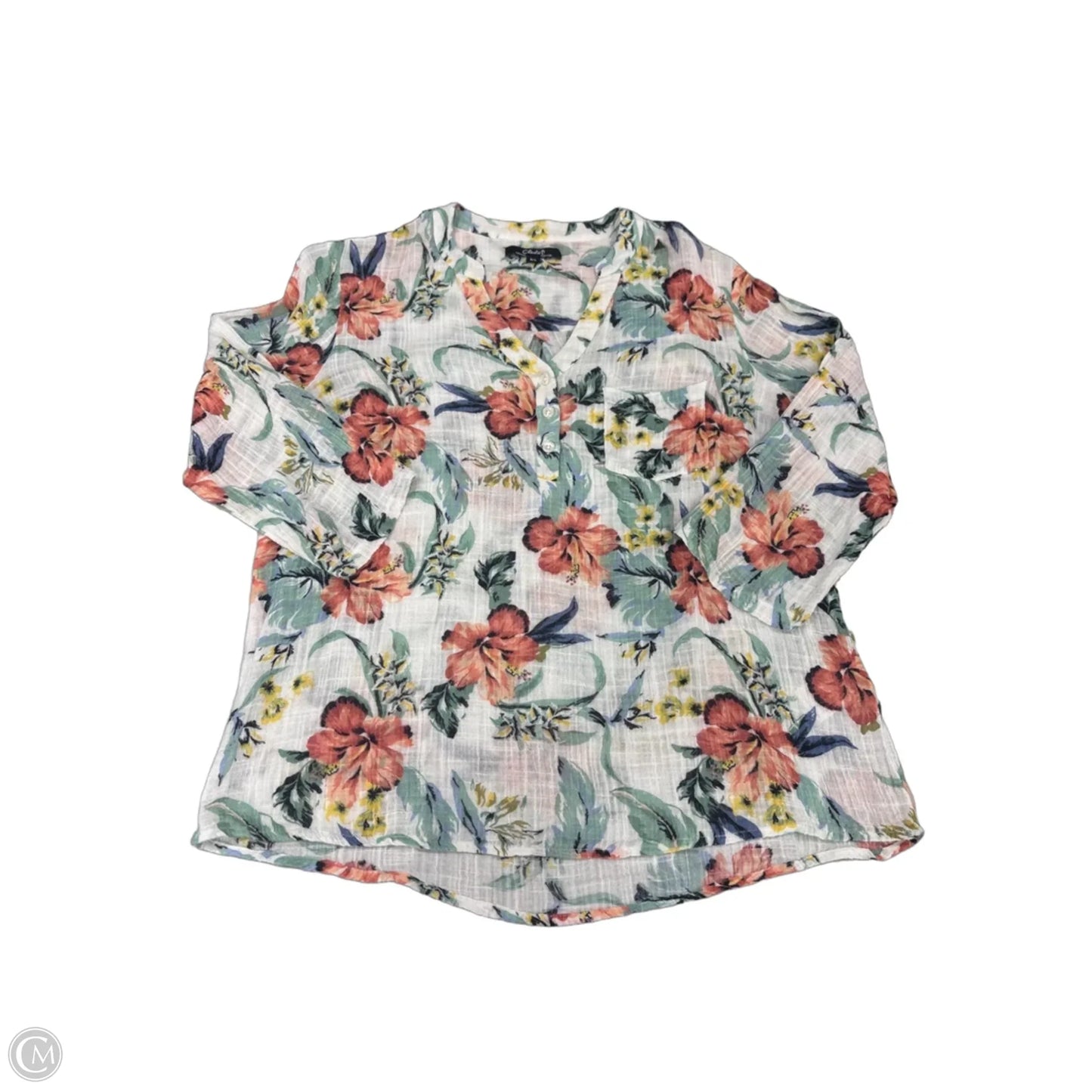 Top 3/4 Sleeve By Charlie B In Floral Print, Size: L