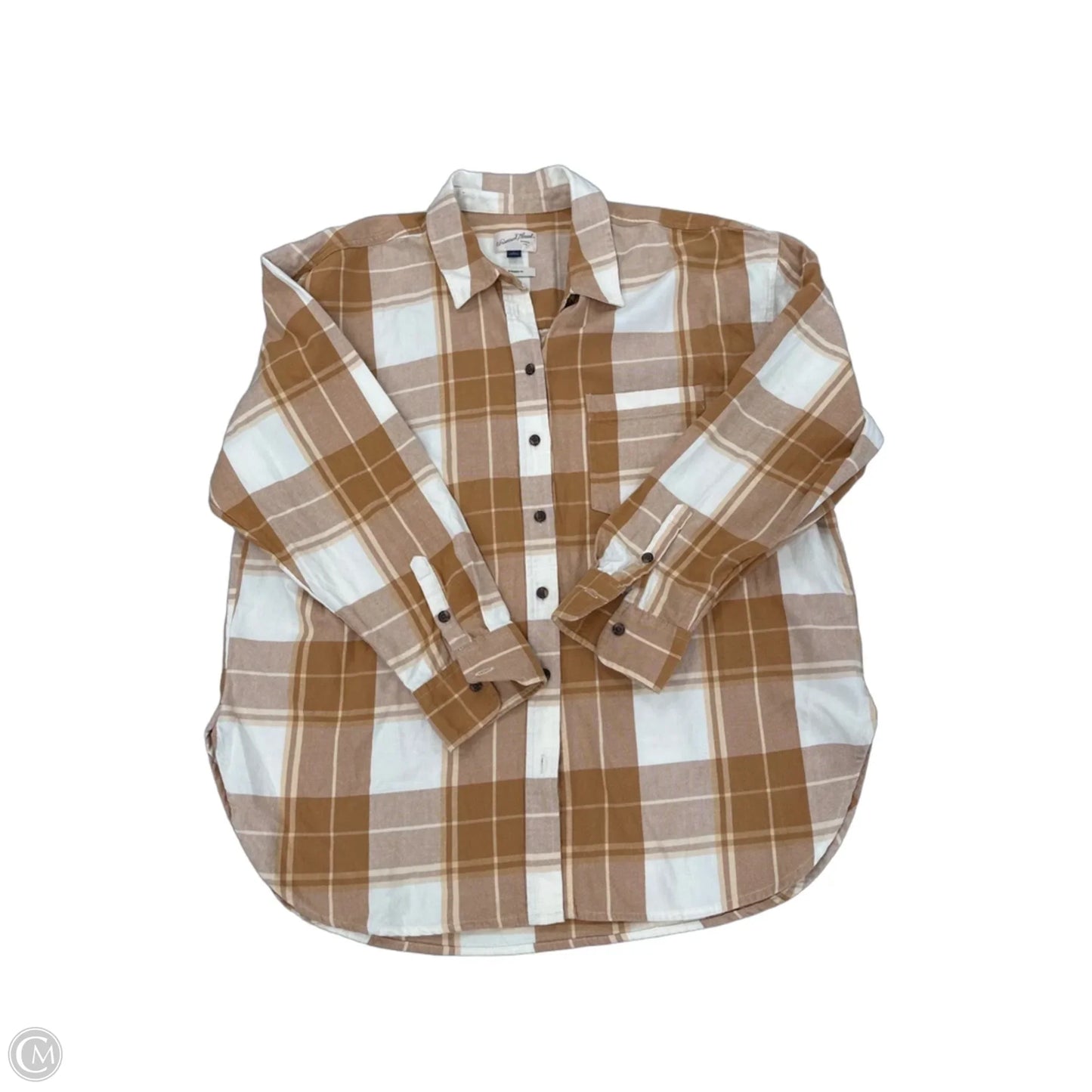 Top Long Sleeve By Universal Thread In Plaid Pattern, Size: L
