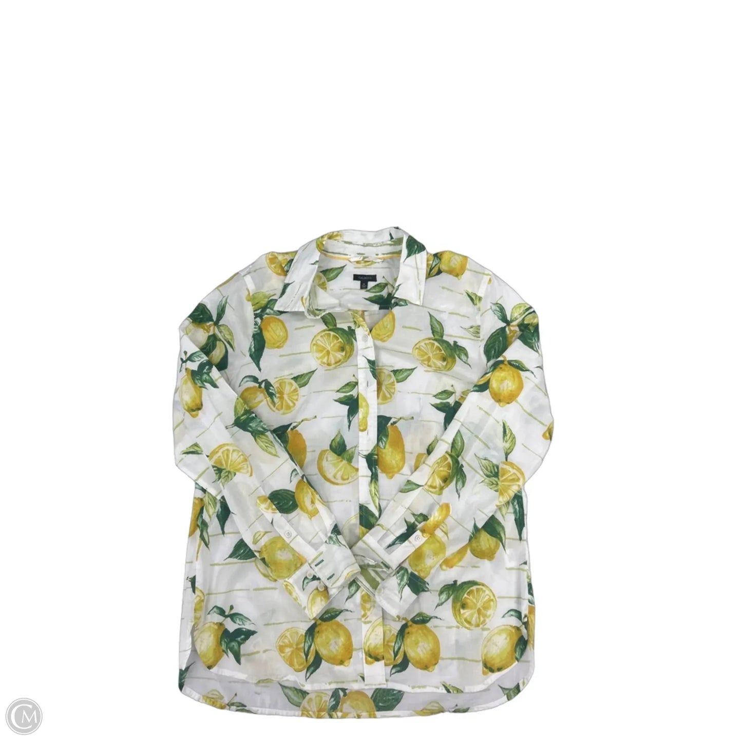 Top Long Sleeve By Talbots In White & Yellow, Size: M