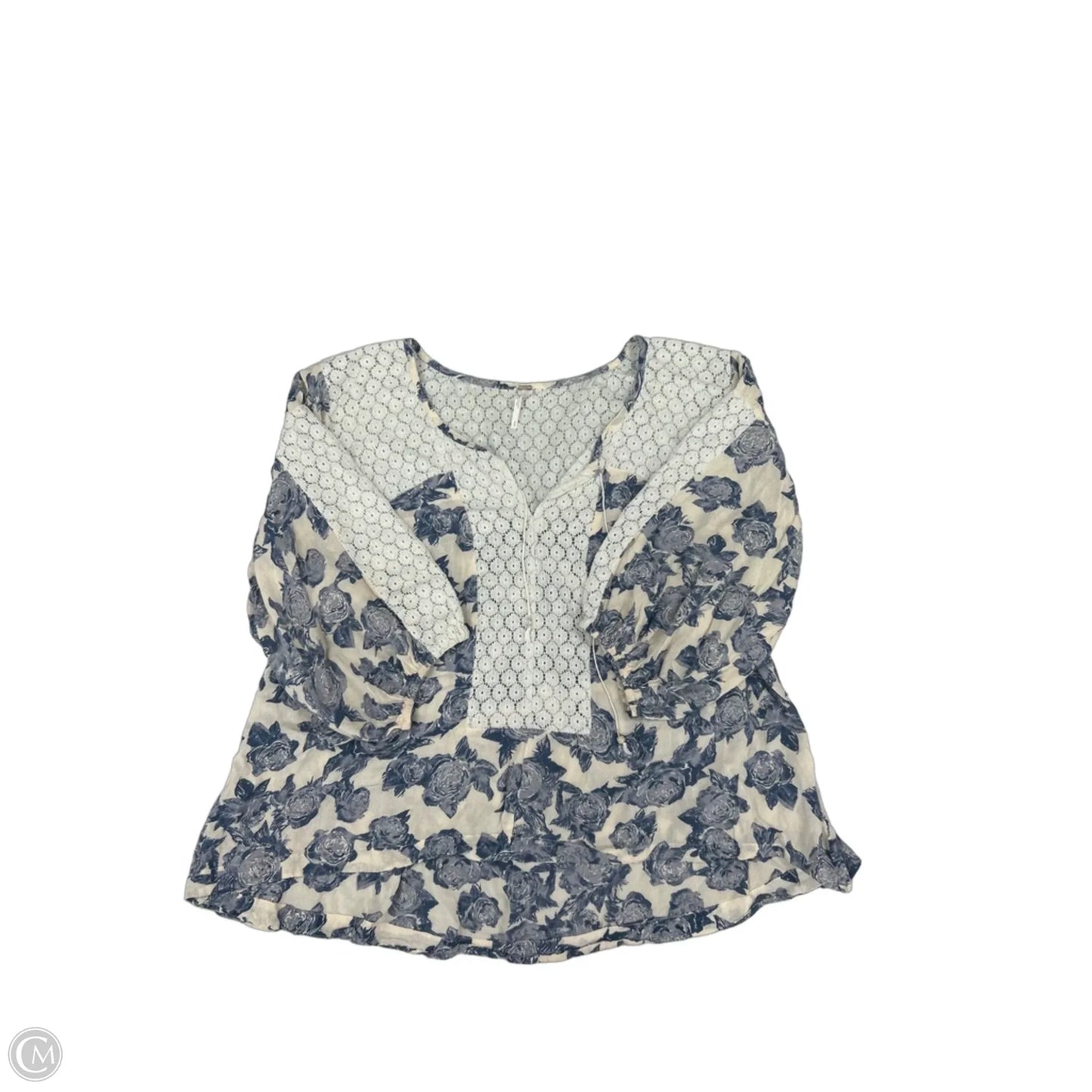 Top Long Sleeve By Free People In Blue & White, Size: S