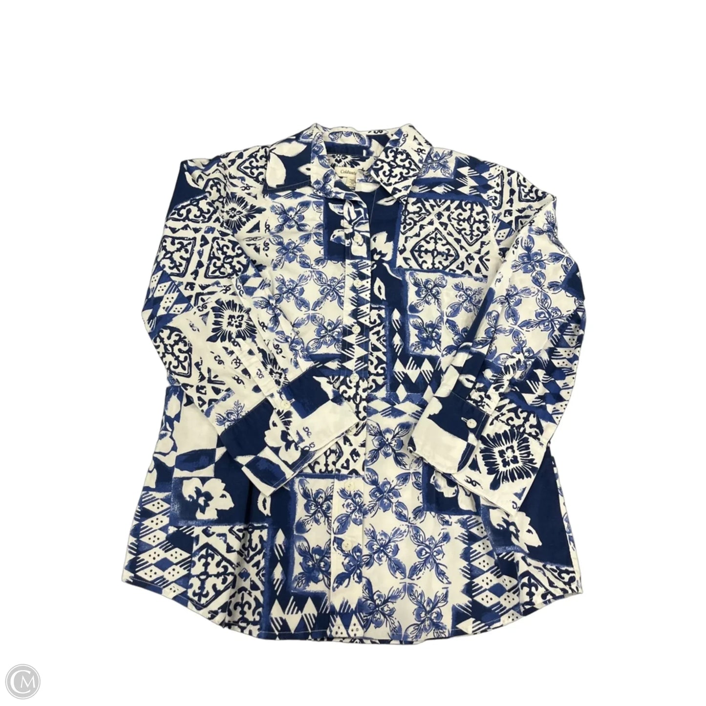 Top Long Sleeve By Coldwater Creek In Blue & White, Size: M