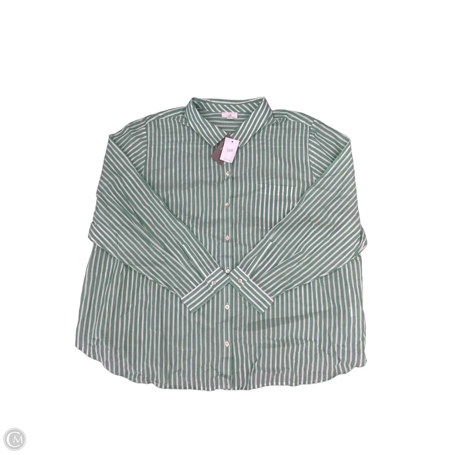 Top Long Sleeve By J. Jill In Green & White, Size: 3x