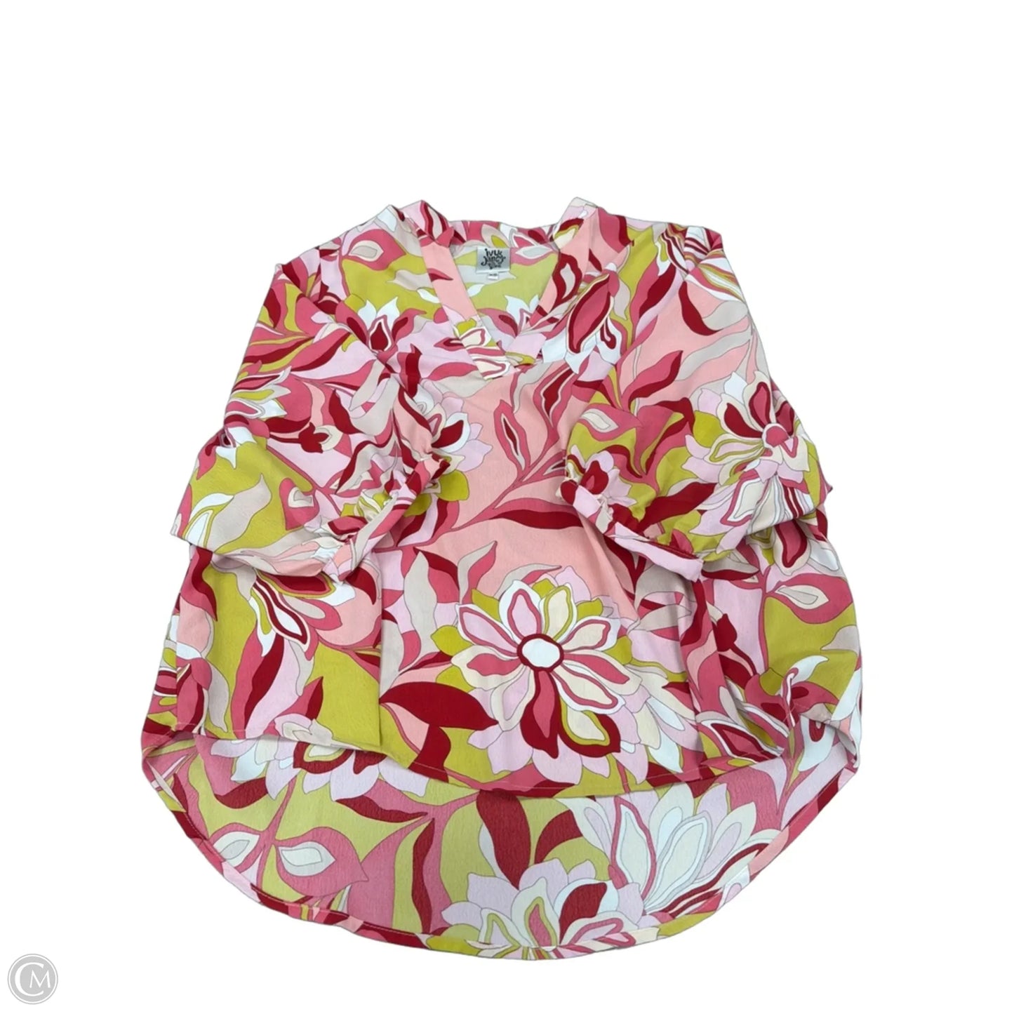 Top 3/4 Sleeve By Ivy Jane In Green & Pink, Size: Xs