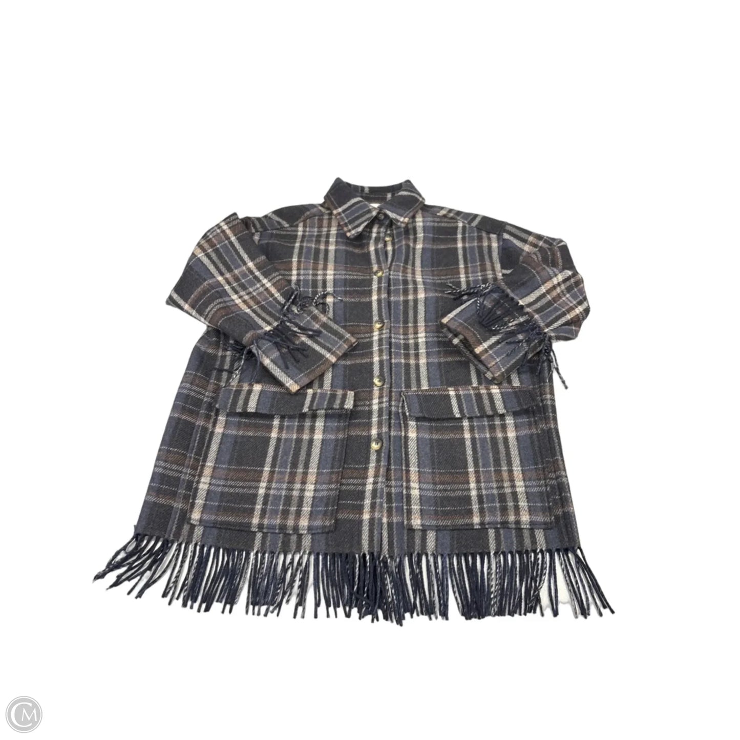 Jacket Shirt By H&m In Blue & Brown, Size: M