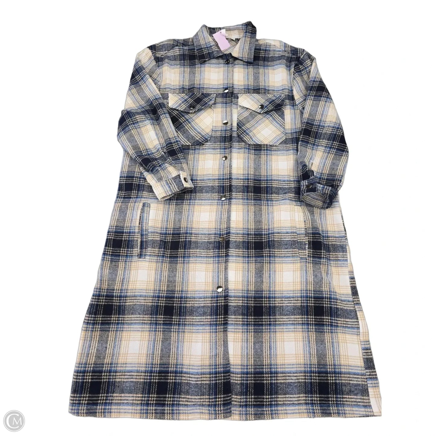 Jacket Shirt By Elan In Blue & Tan, Size: M