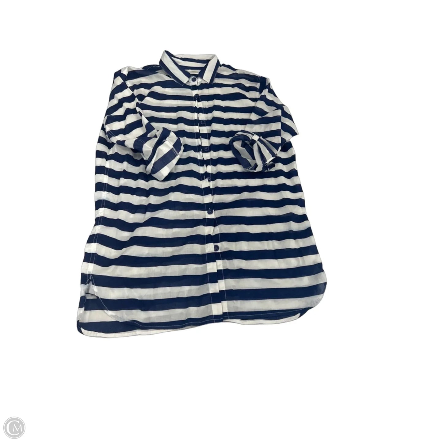 Top 3/4 Sleeve By Anne Cole In Blue & White, Size: Xl