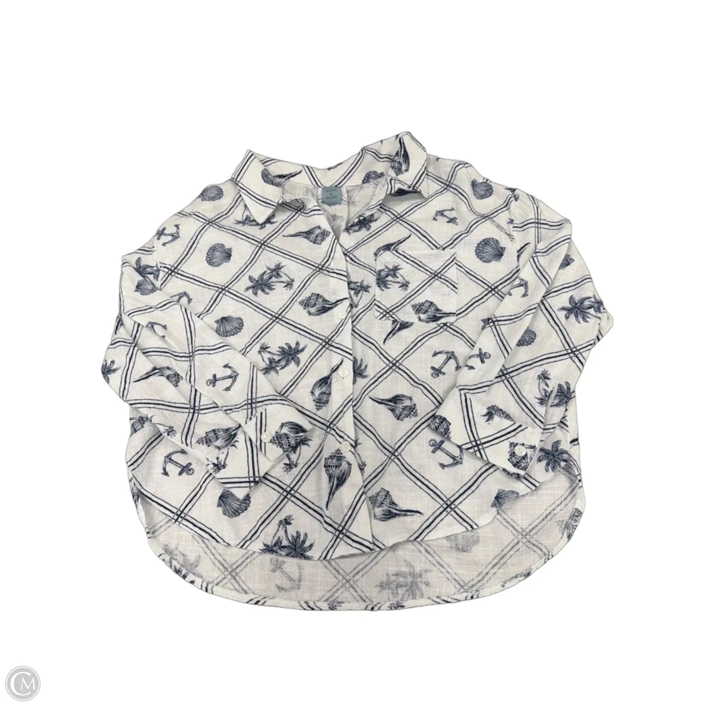 Top Long Sleeve By Shade & Shore In Blue & White, Size: L