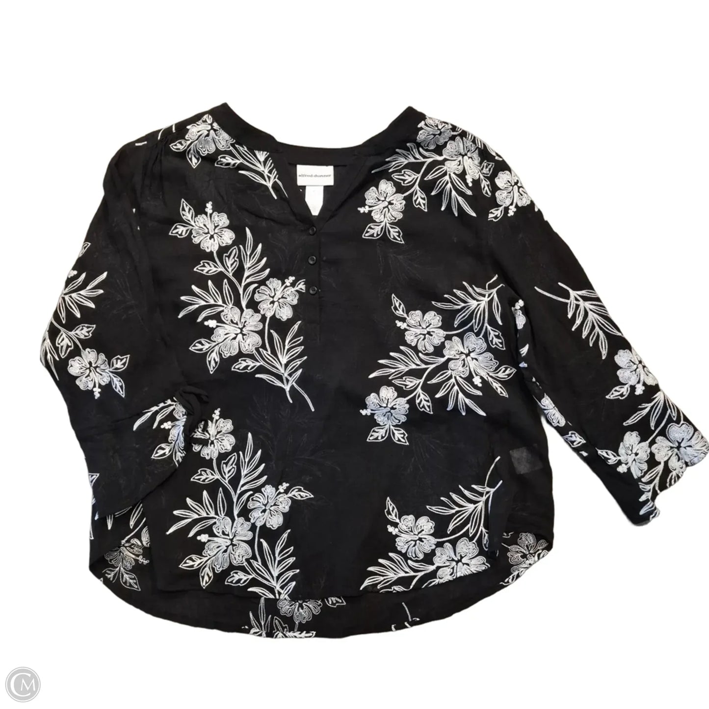 Top 3/4 Sleeve By Alfred Dunner In Black & White, Size: Xl