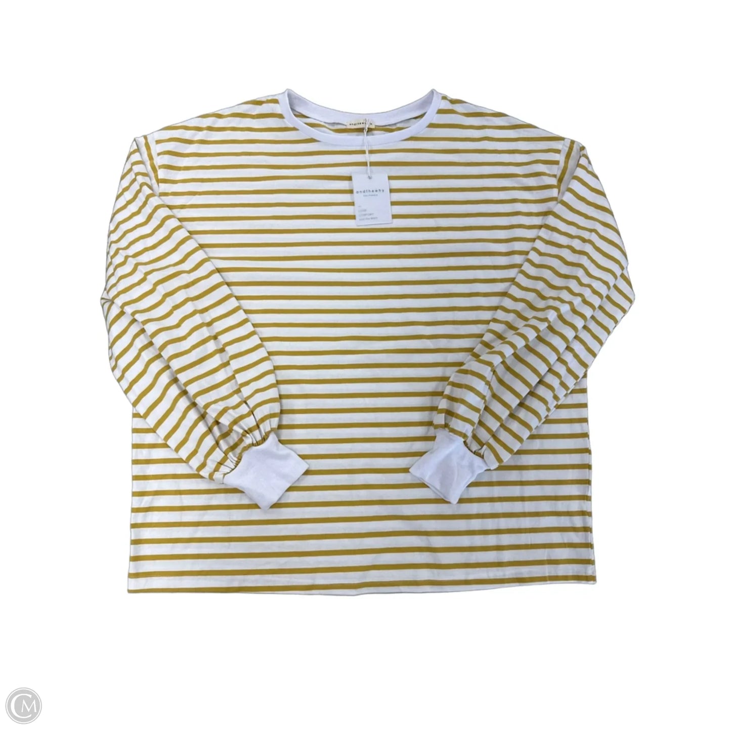 Top Long Sleeve By Andthewhy In White & Yellow, Size: M