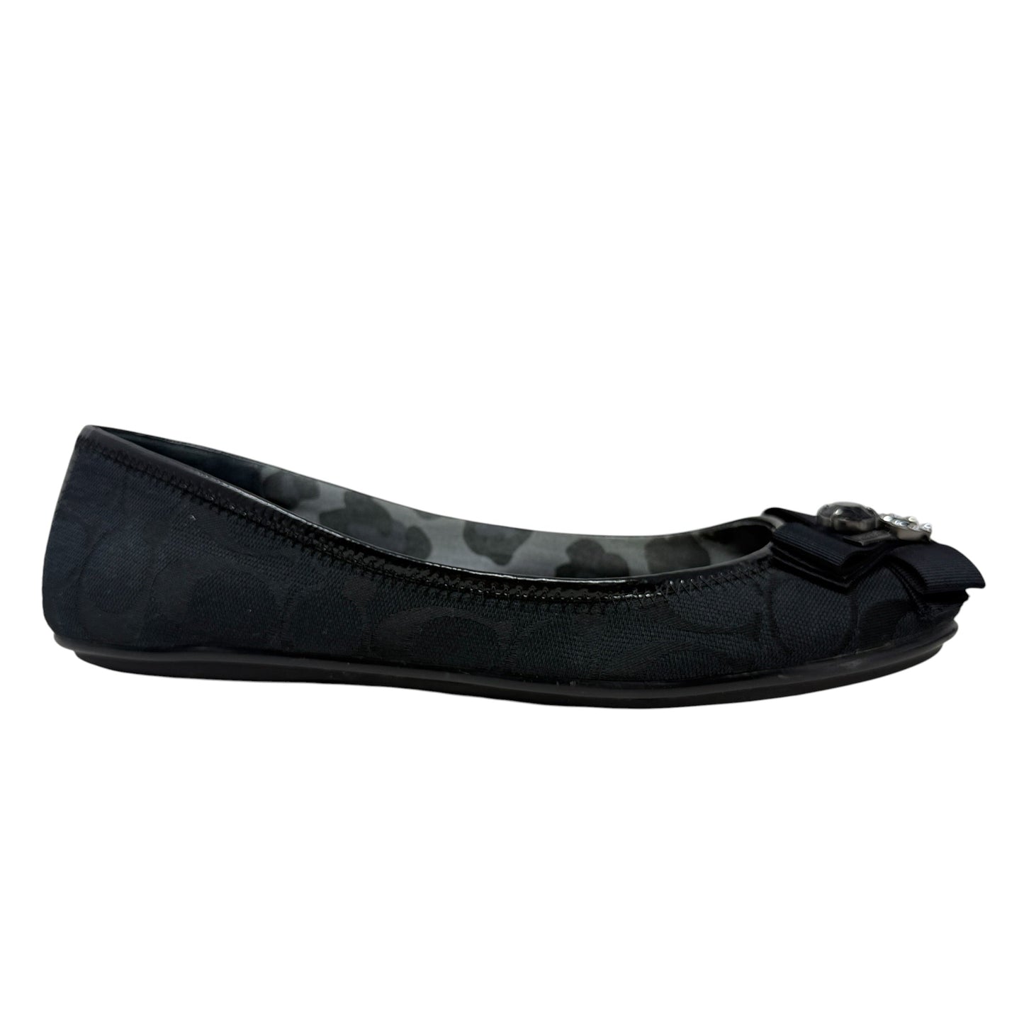 Poppy "Caper" Embellished Ballet Flats Designer By Coach In Black, Size: 9