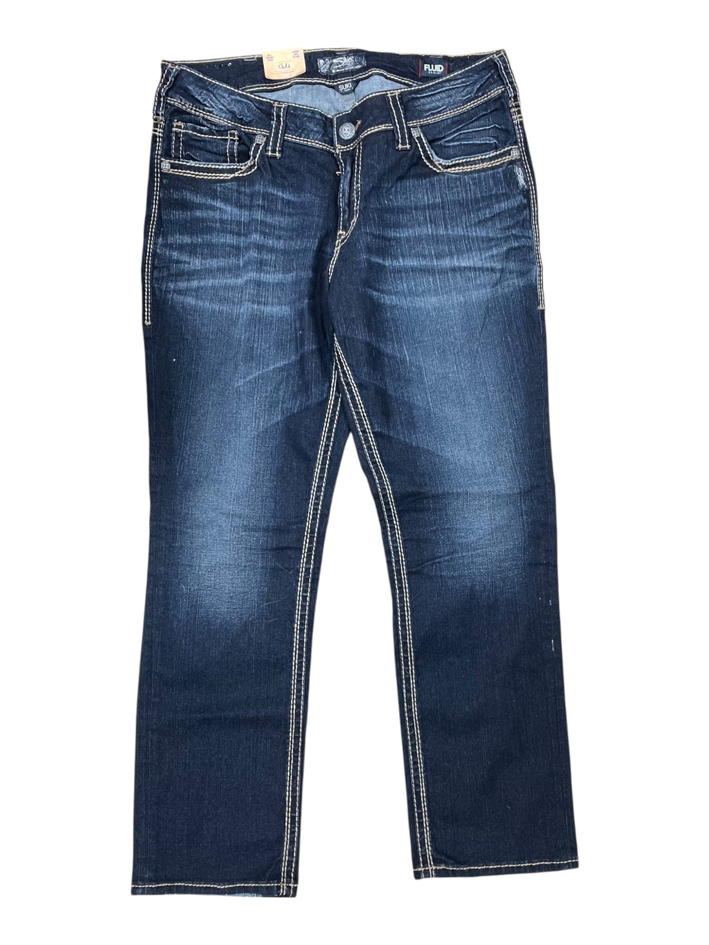 Jeans Straight By Silver In Blue Denim, Size:14