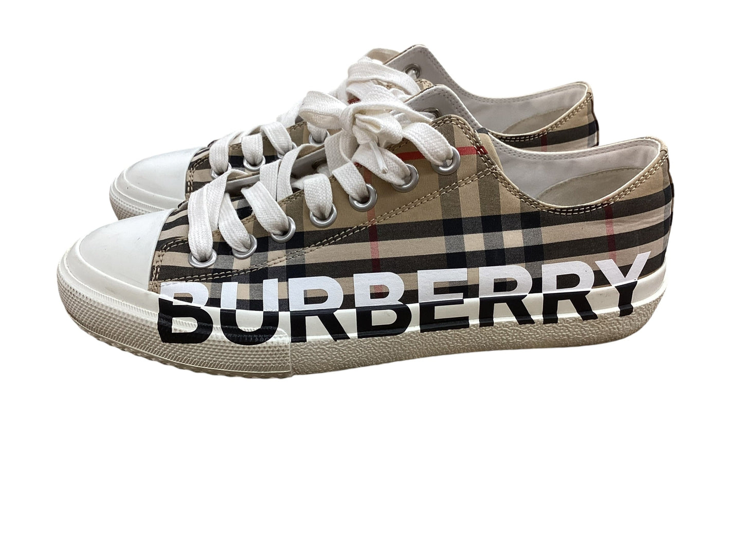 Shoes Luxury Designer By Burberry In Plaid Pattern, Size: 10