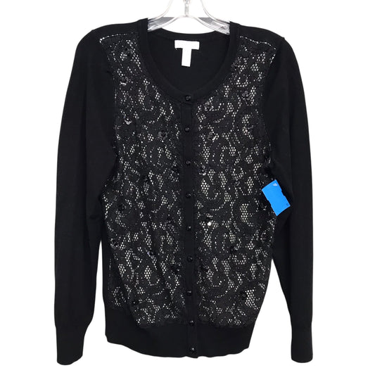 Sweater Cardigan By Charter Club In Black, Size:L
