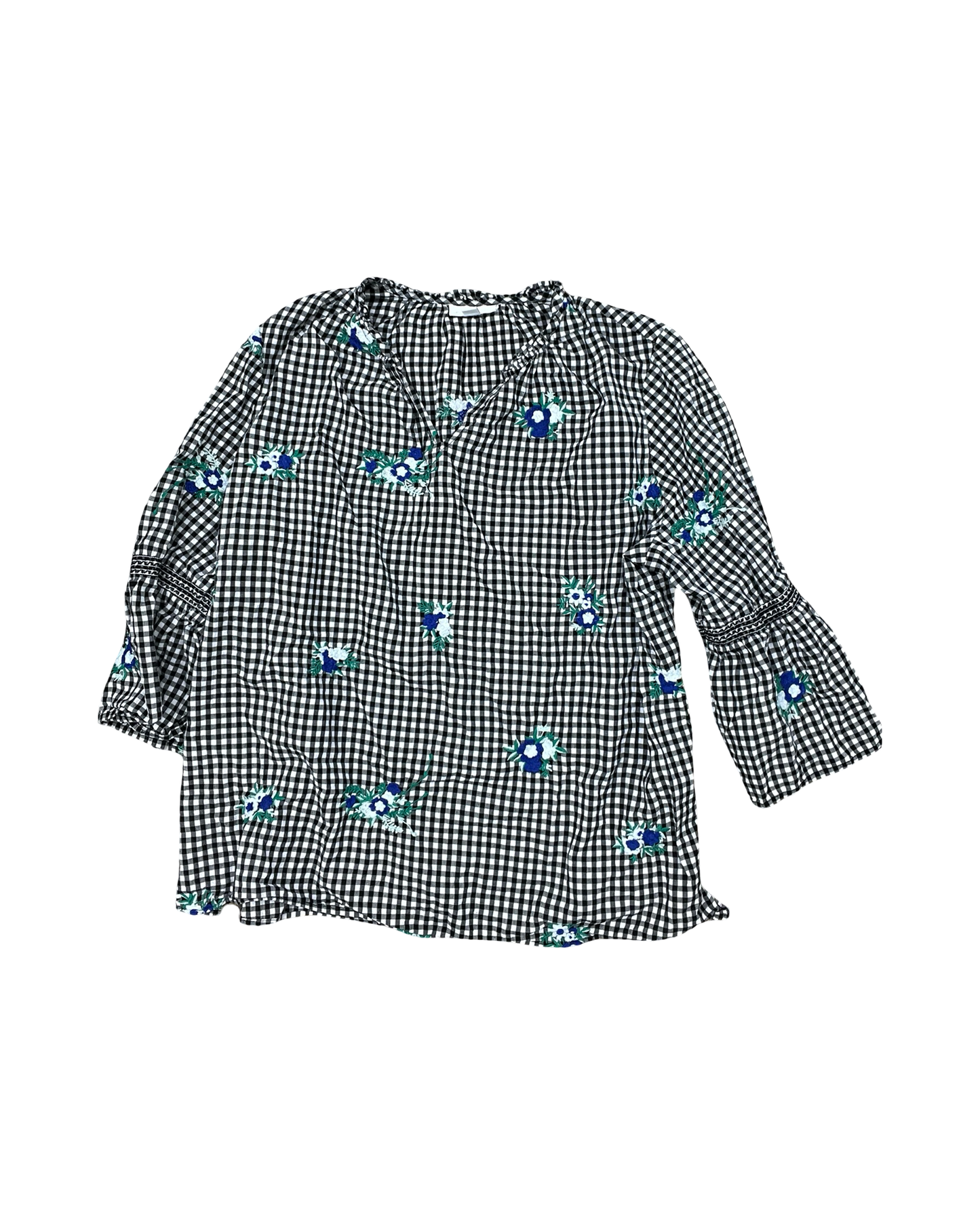 Top 3/4 Sleeve By Charter Club In Black & White, Size:2X