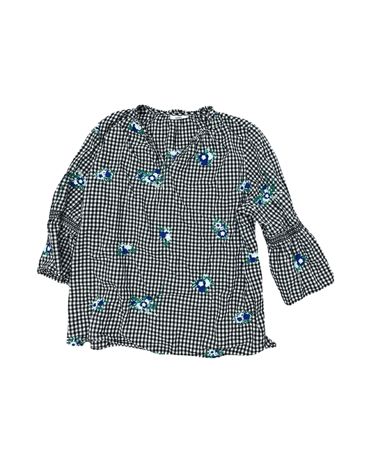 Top 3/4 Sleeve By Charter Club In Black & White, Size:2X
