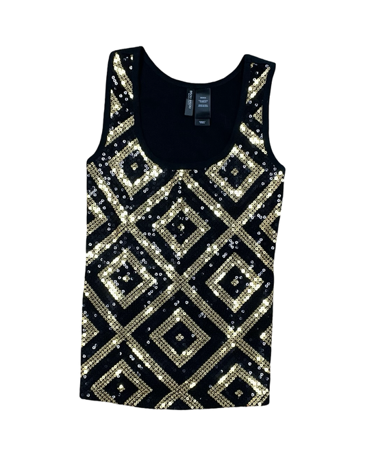 Tank Top By Bisou Bisou In Black & Gold, Size:Xs