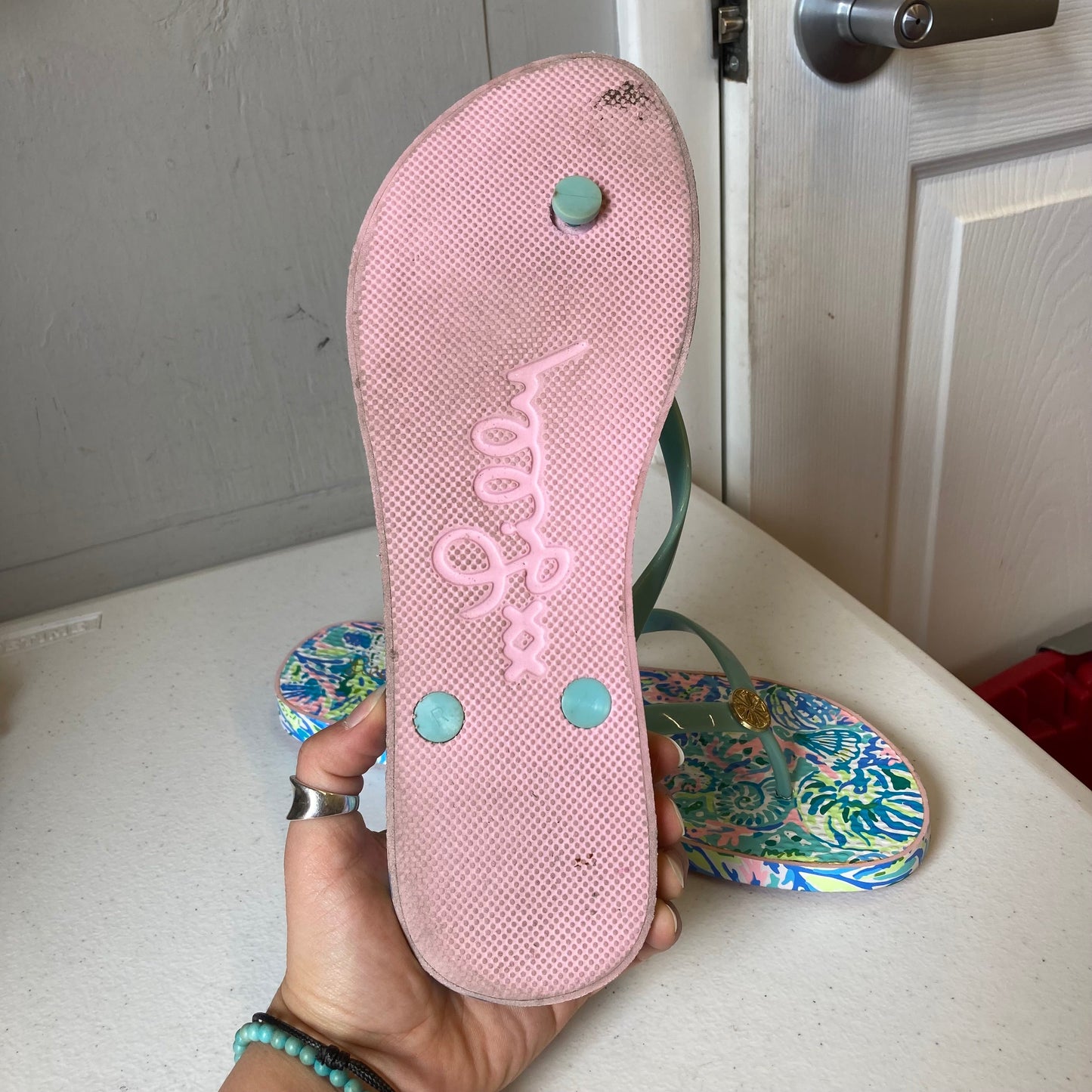 Sandals Designer By Lilly Pulitzer In Blue & Pink, Size:11