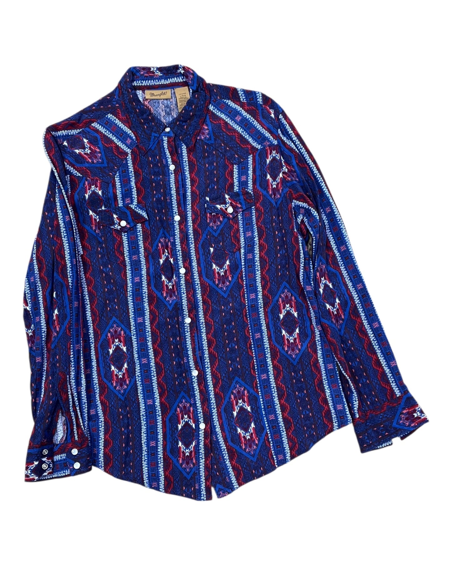 Blouse Ls By Wrangler In Blue & Red, Size:L