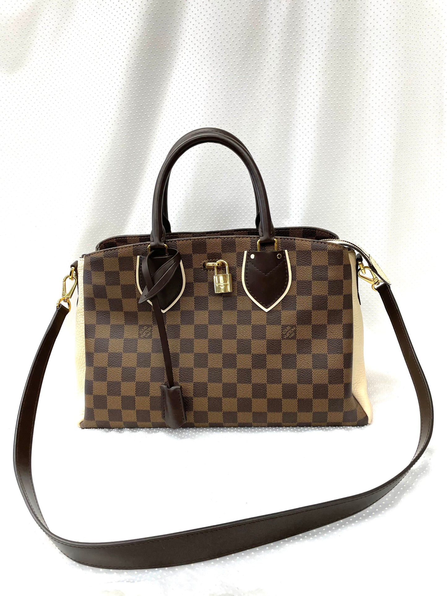 Handbag Luxury Designer By Louis Vuitton In Brown & Cream, Size:Medium