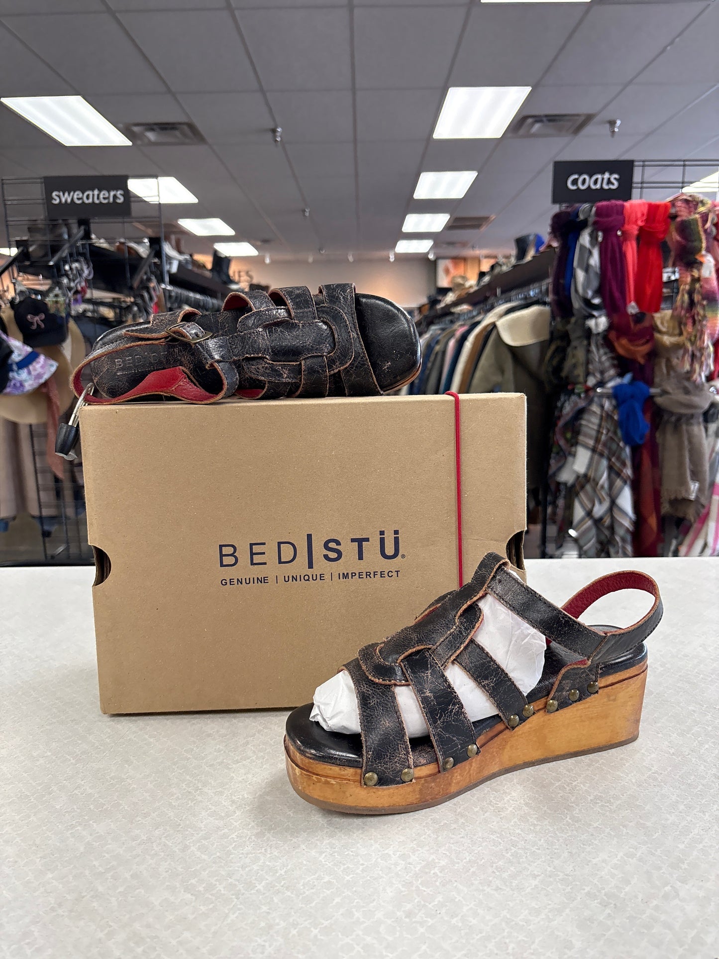 Sandals Heels Platform By Bed Stu In Black, Size:8.5