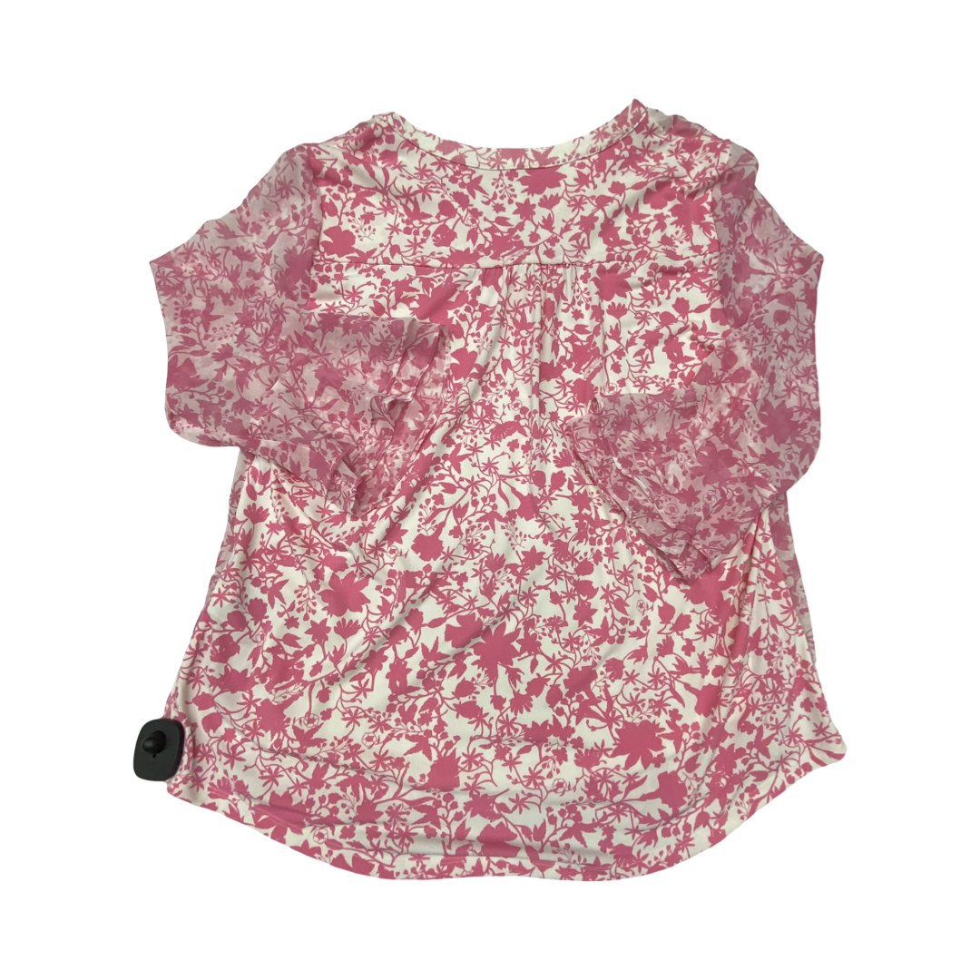Top 3/4 Sleeve By Charter Club In Pink & White, Size:L