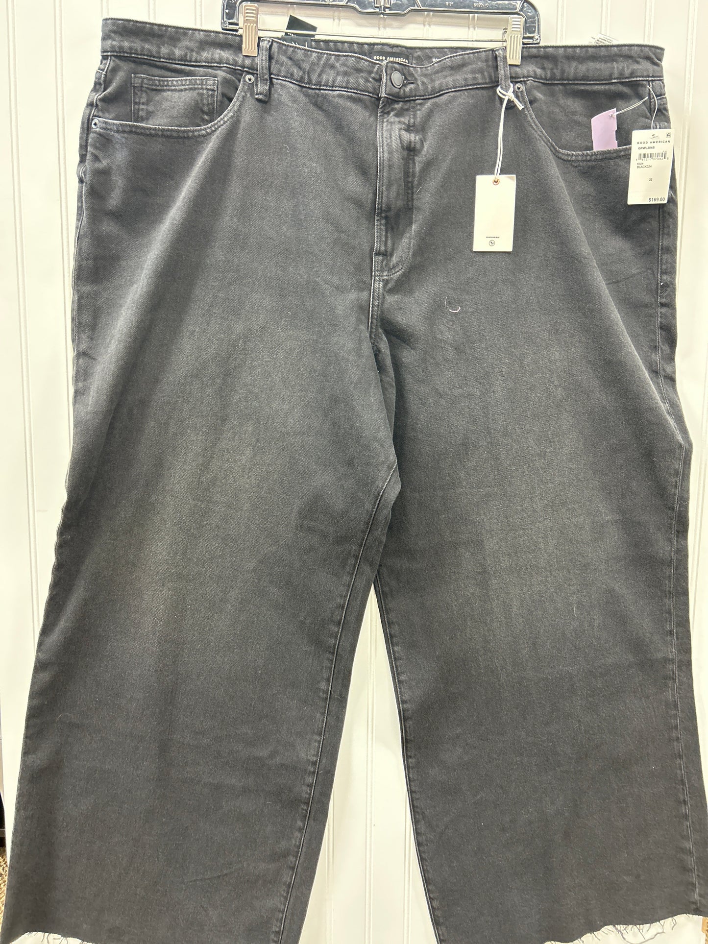 Jeans Wide Leg By Good American In Black Denim, Size:22